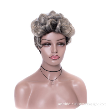 Aishili high quality short grey brow nature wave body deep curly hair synthetic wigs for women
